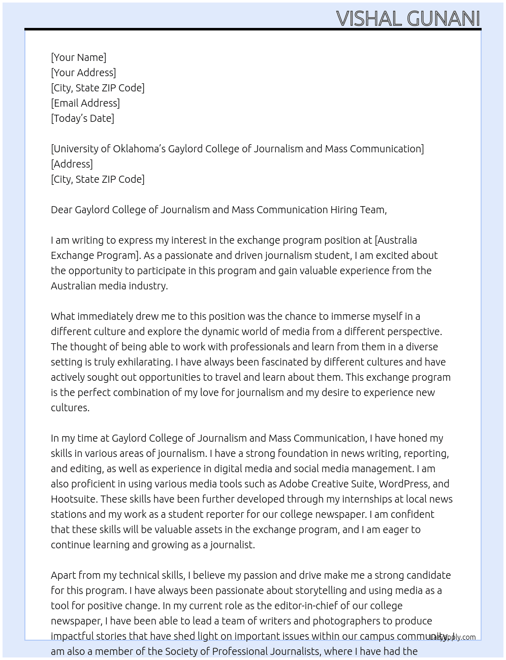 exchange program At Australia Exchange program Cover Letter