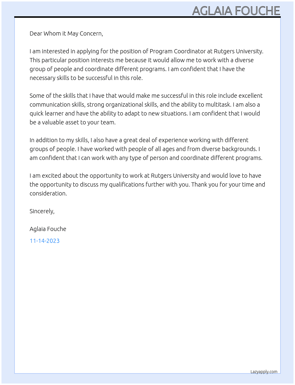 Program Coordiantor At Rutgers University Cover Letter