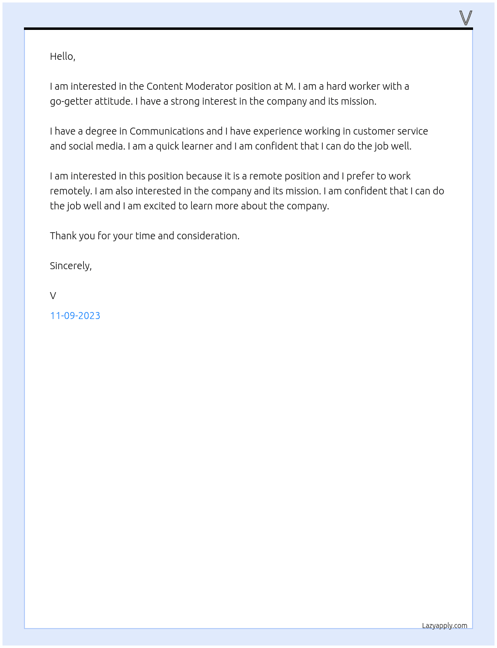 Content Moderator At M Cover Letter