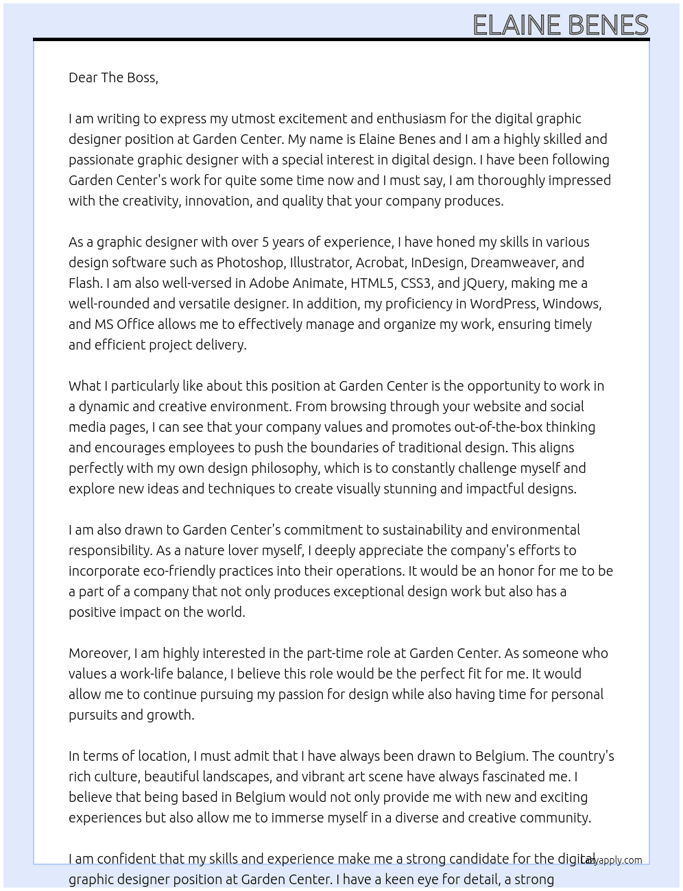 digital graphic designer At Garden Center Cover Letter