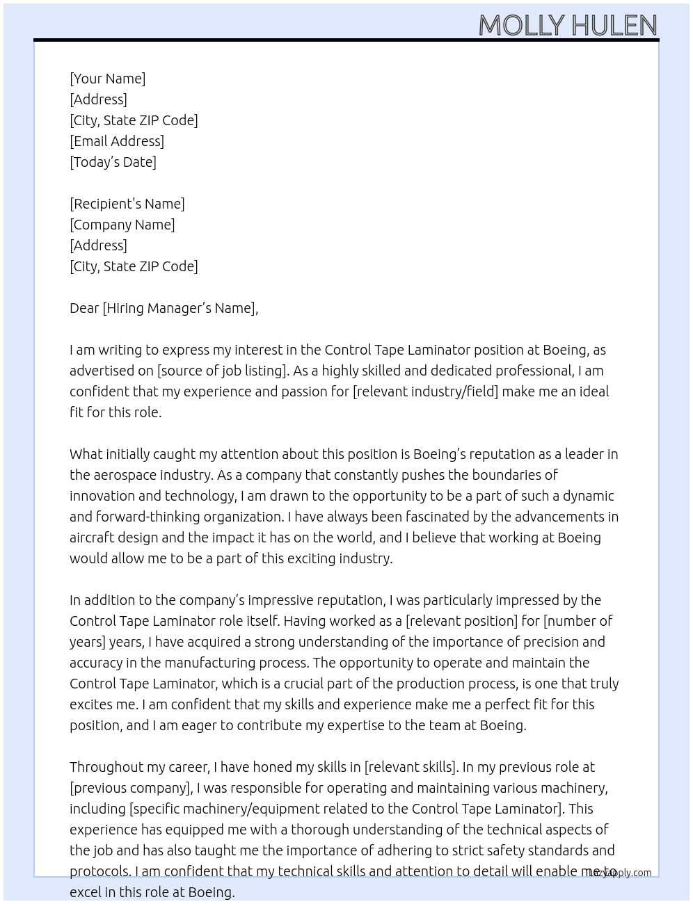control tape laminator At Boeing Cover Letter