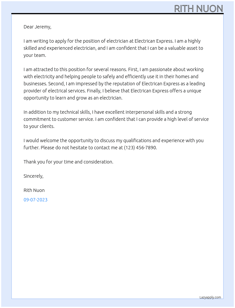 Electrician At Electrican Express Cover Letter