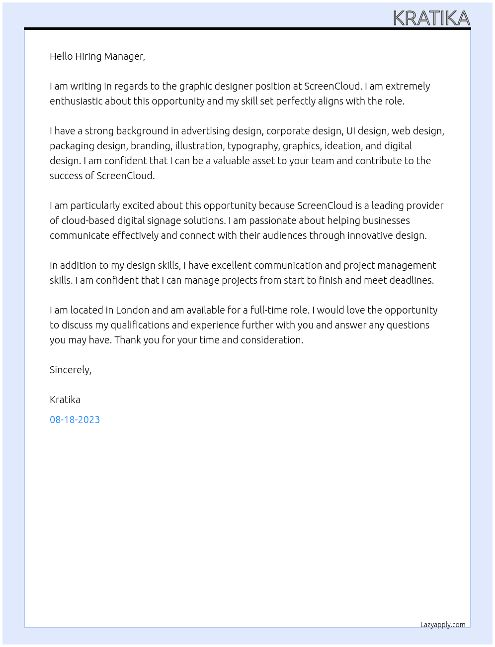 graphic designer At ScreenCloud Cover Letter
