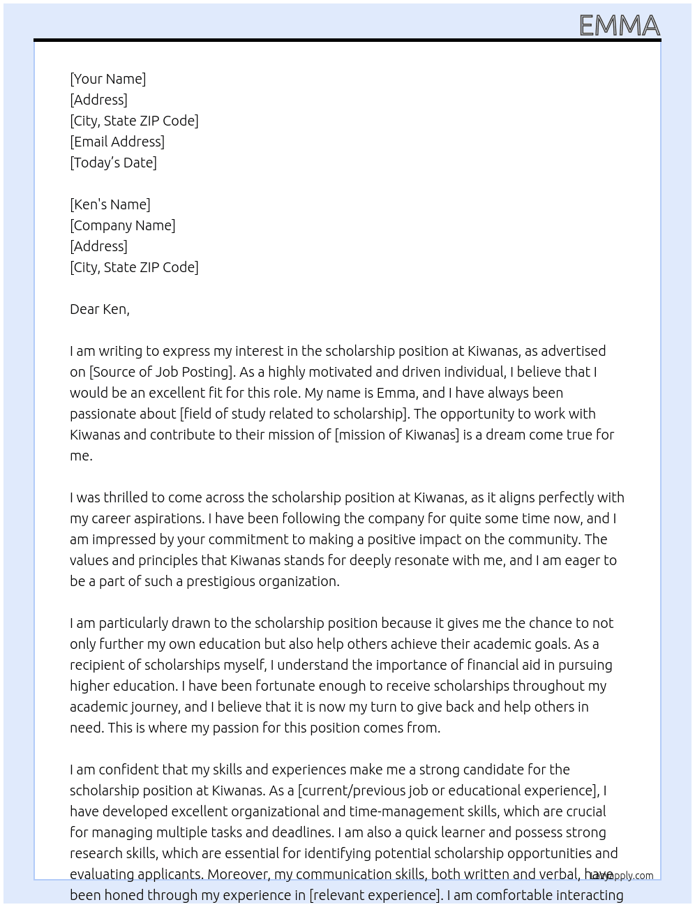 Scholarship At Kiwanas  Cover Letter