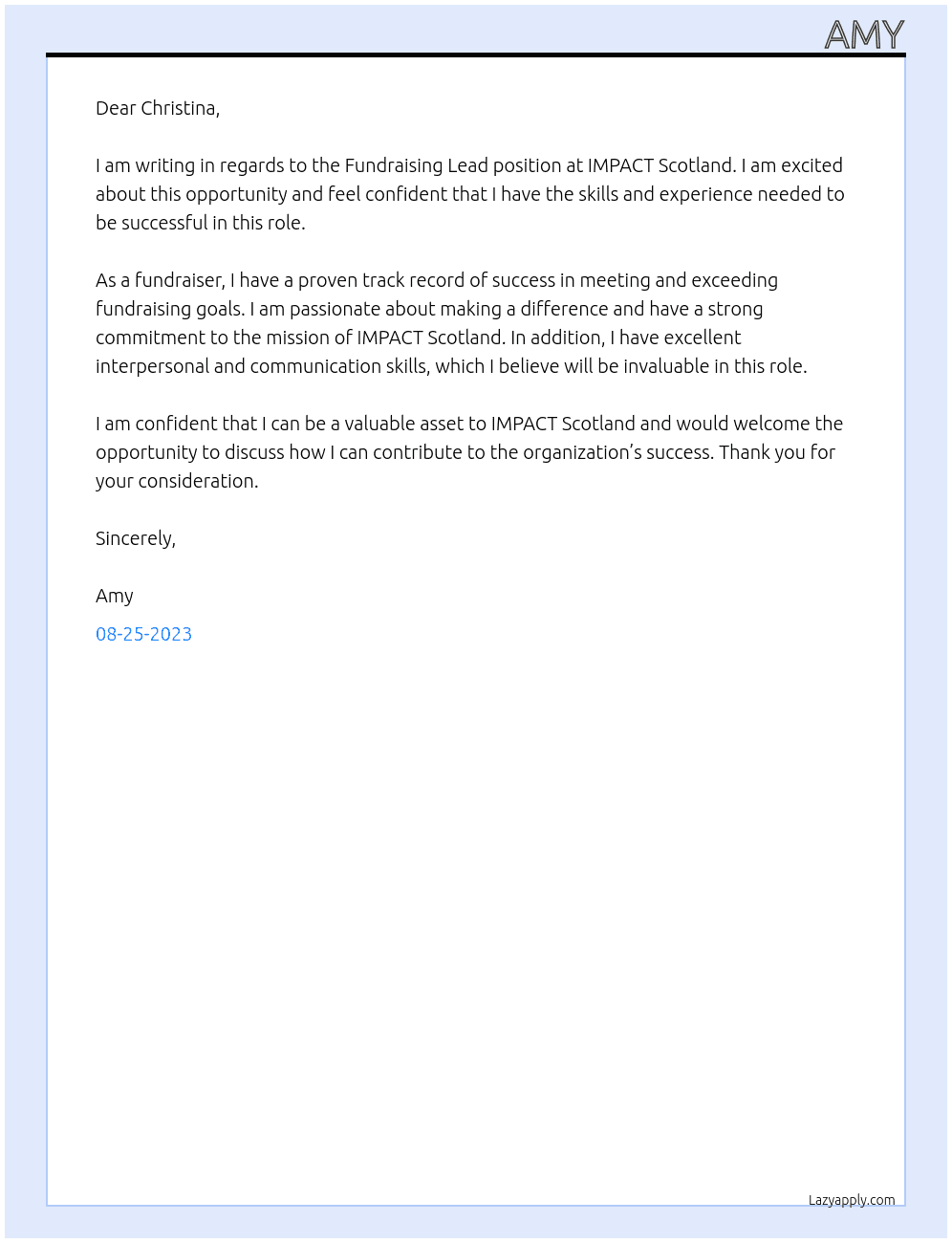 Fundraising Lead At IMPACT Scotland Cover Letter