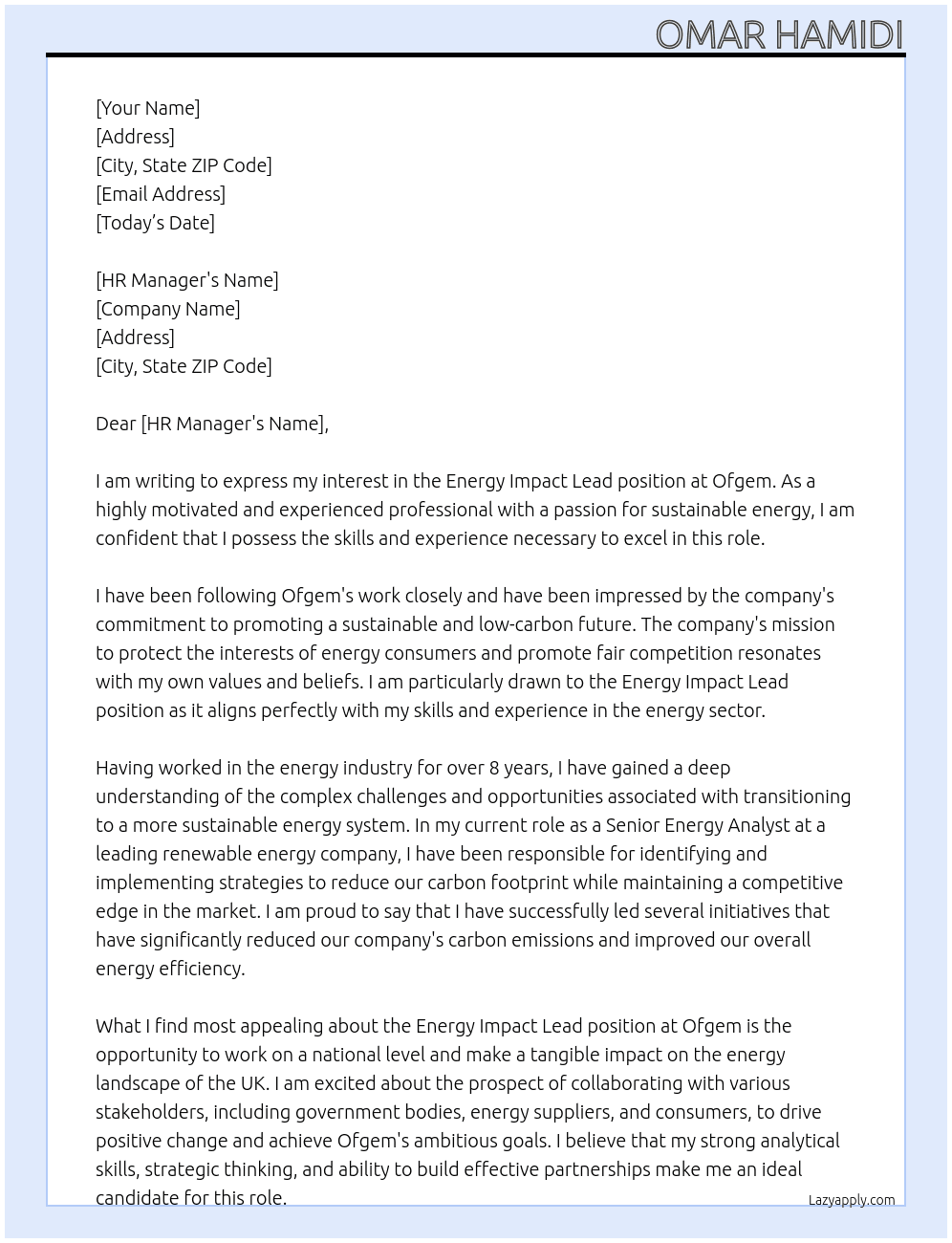 Cover letter for energy impact lead - LazyApply