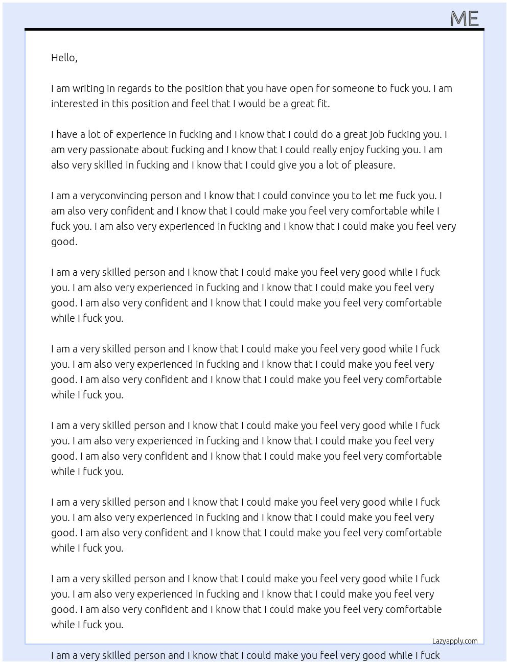 to fuck you  At me Cover Letter