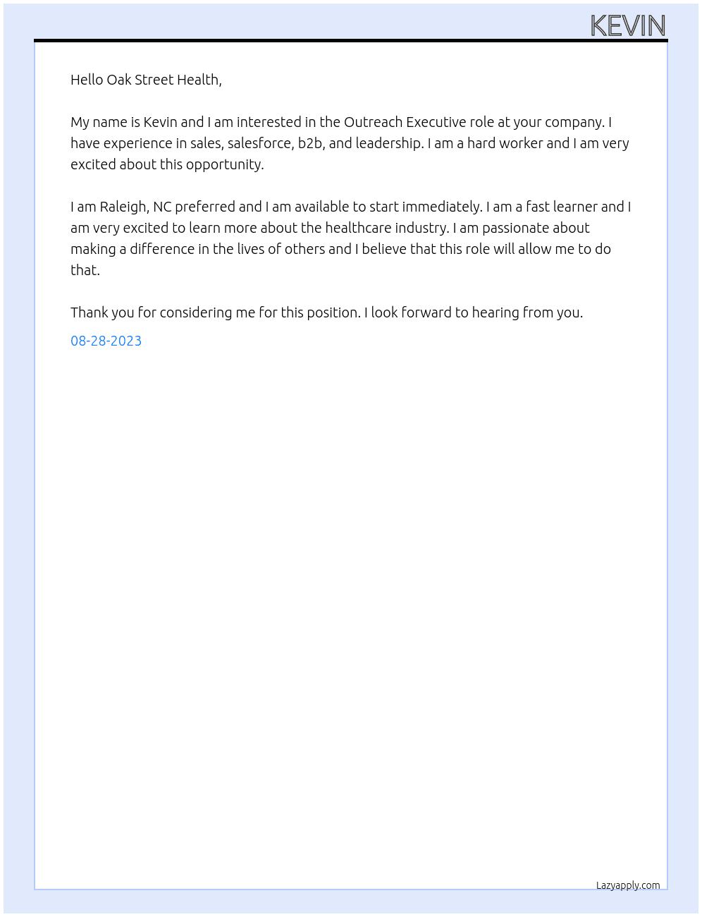 Outreach Executive At Binney Cover Letter