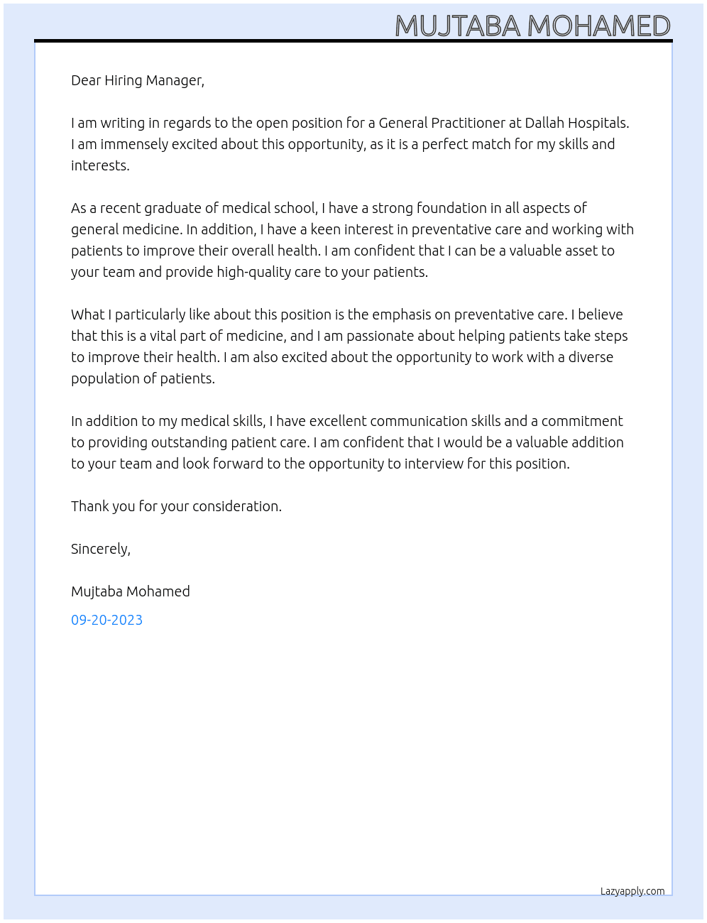 General practitioner freshman At Dallah hospitals Cover Letter