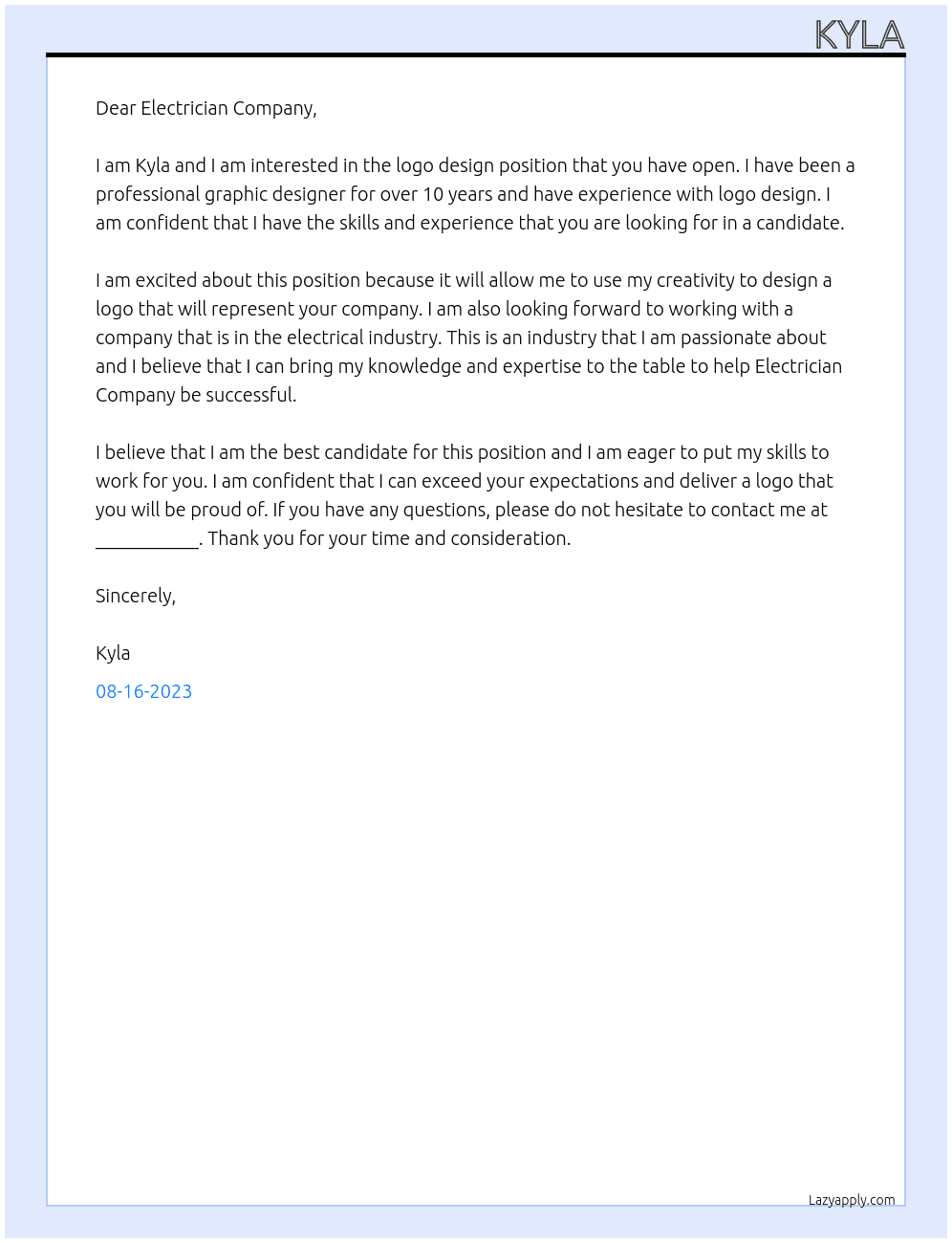Logo design At Electrician Company Cover Letter