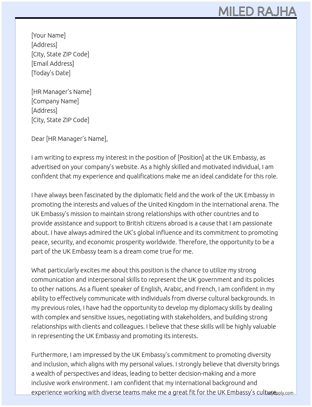 UK embassy At Uk embassy Cover Letter