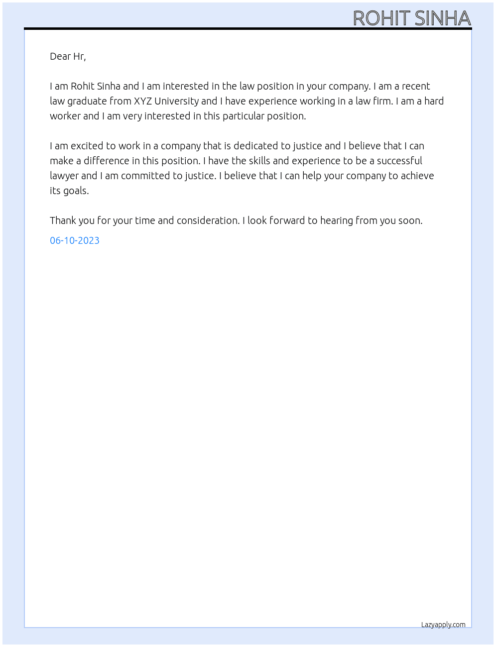 law  At ............. Cover Letter