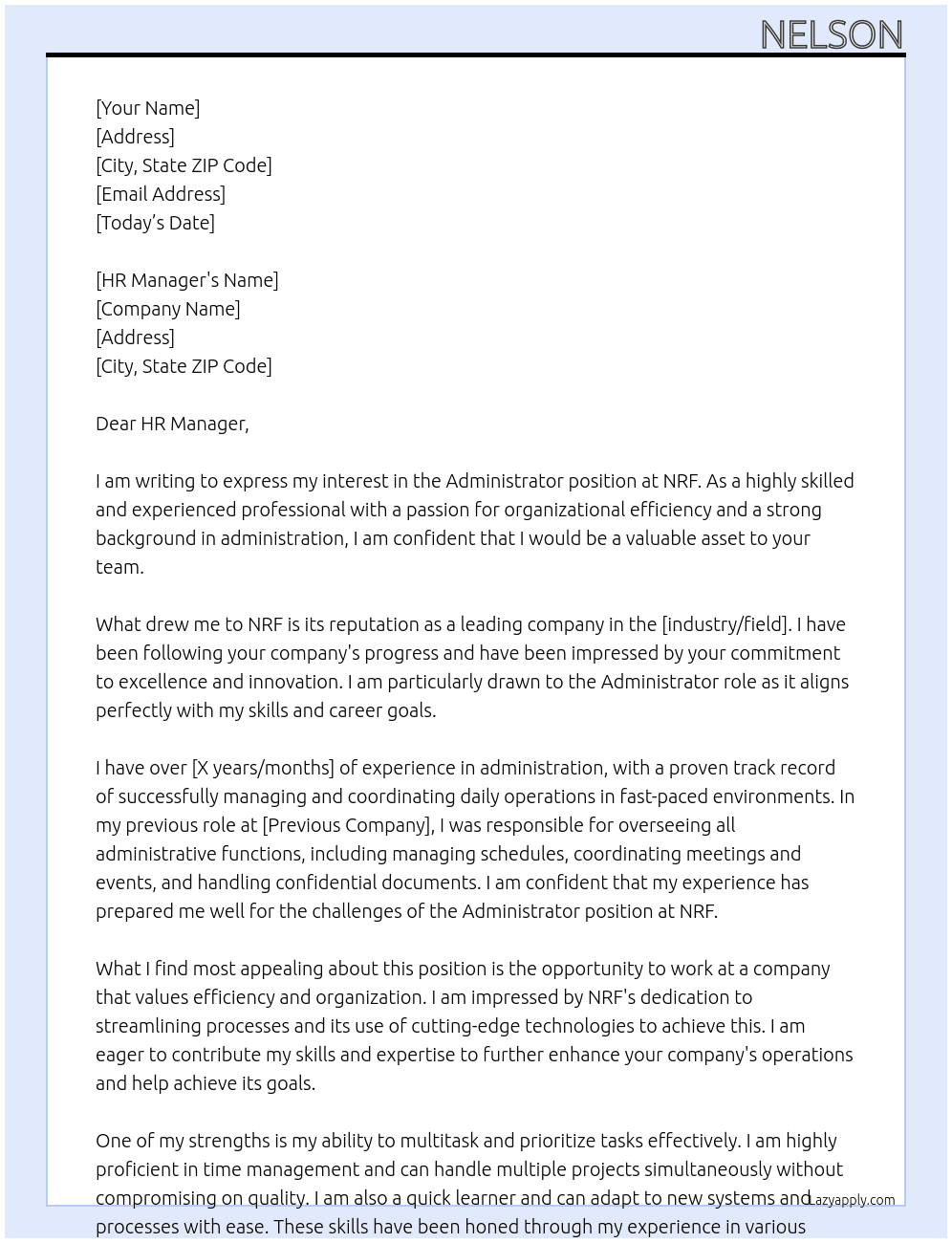 Administrator At NRF Cover Letter