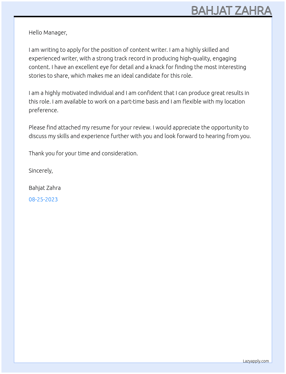 Content writer At Free lancing  Cover Letter