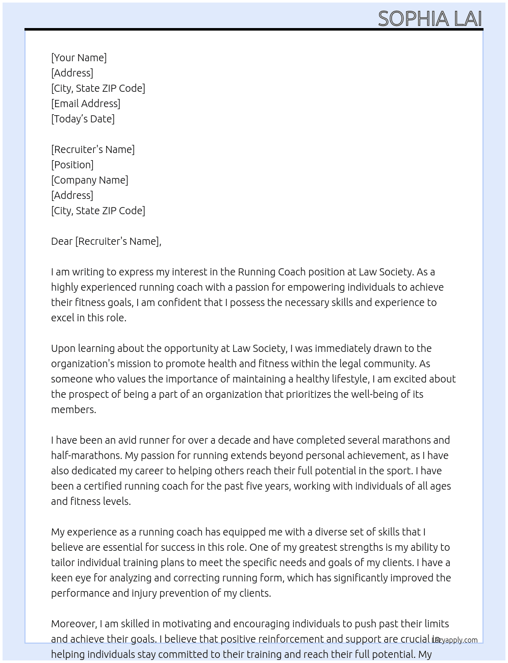Running Coach At Law Society Cover Letter