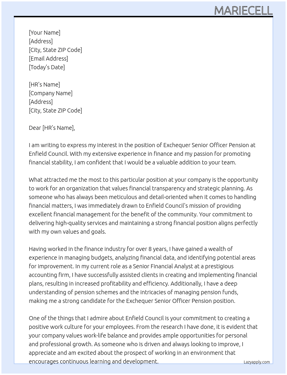 exchequer senior officer pension At enfield council Cover Letter
