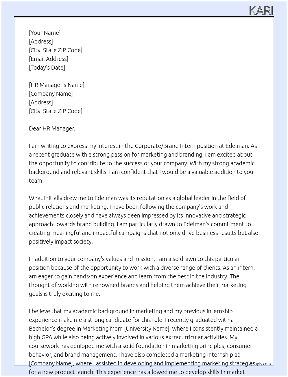 Corporate / Brand Intern At Edelman Cover Letter