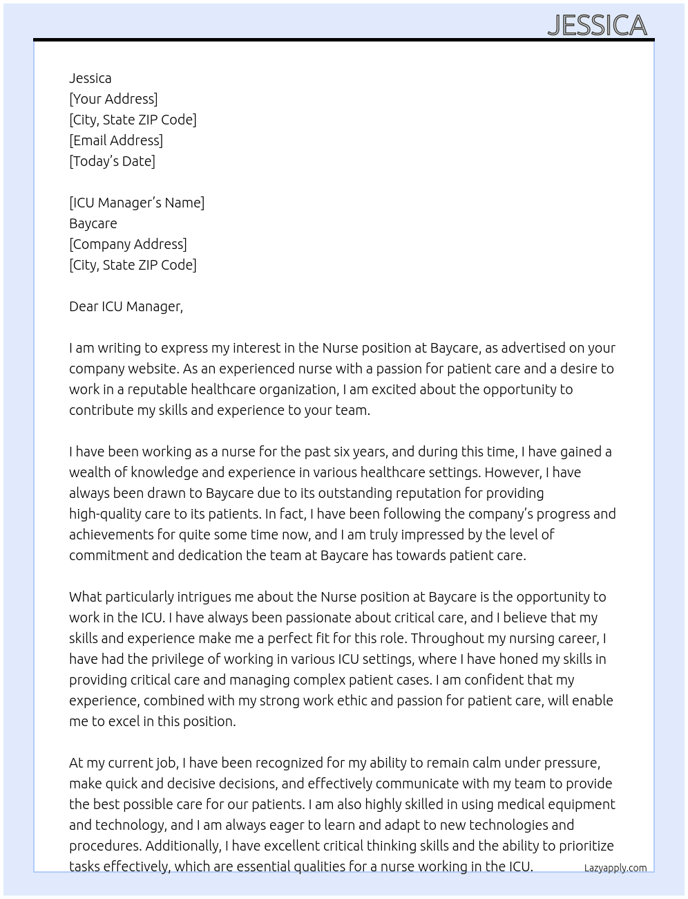 nurse At Baycare Cover Letter