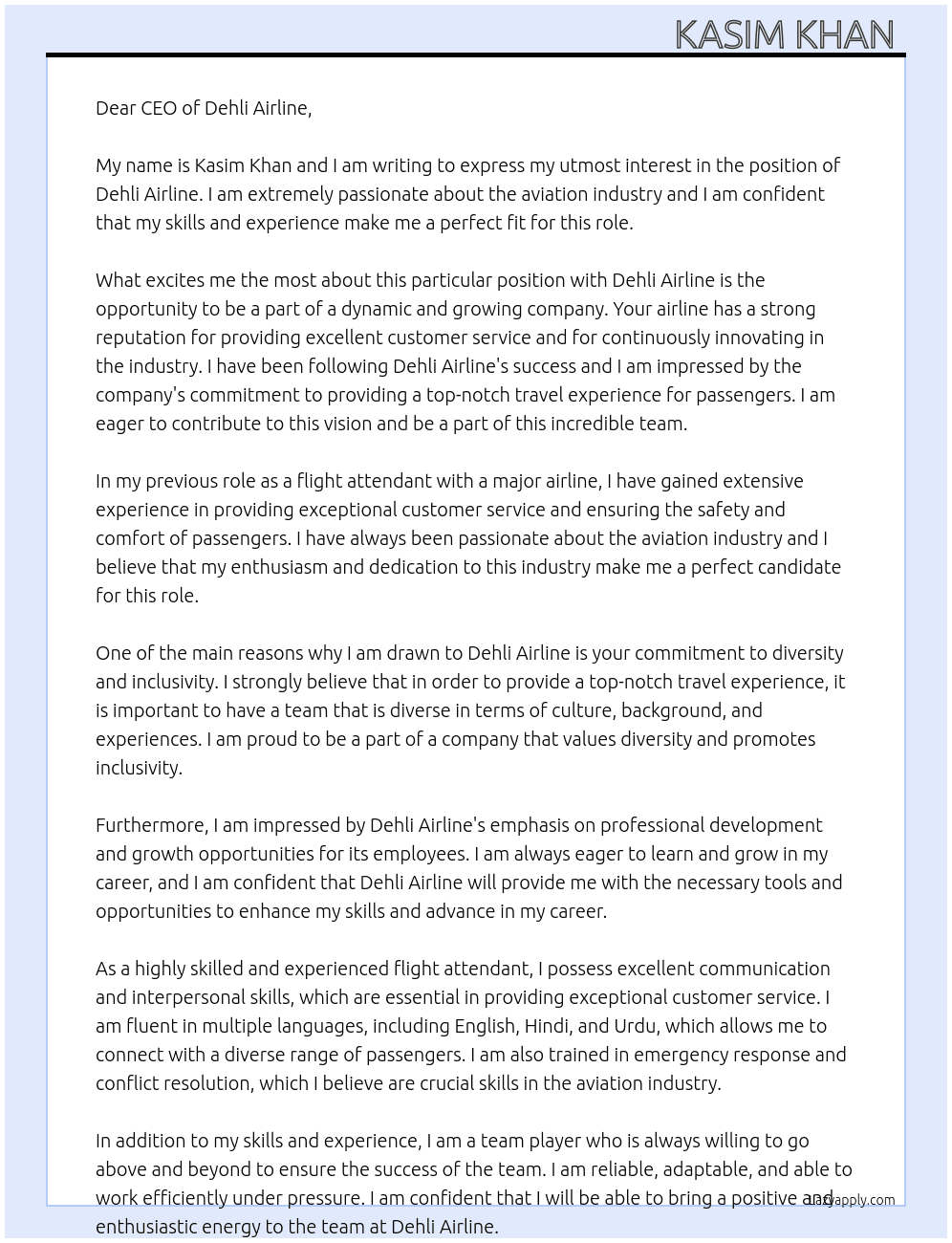 Dehli air line At Dehli air line  Cover Letter