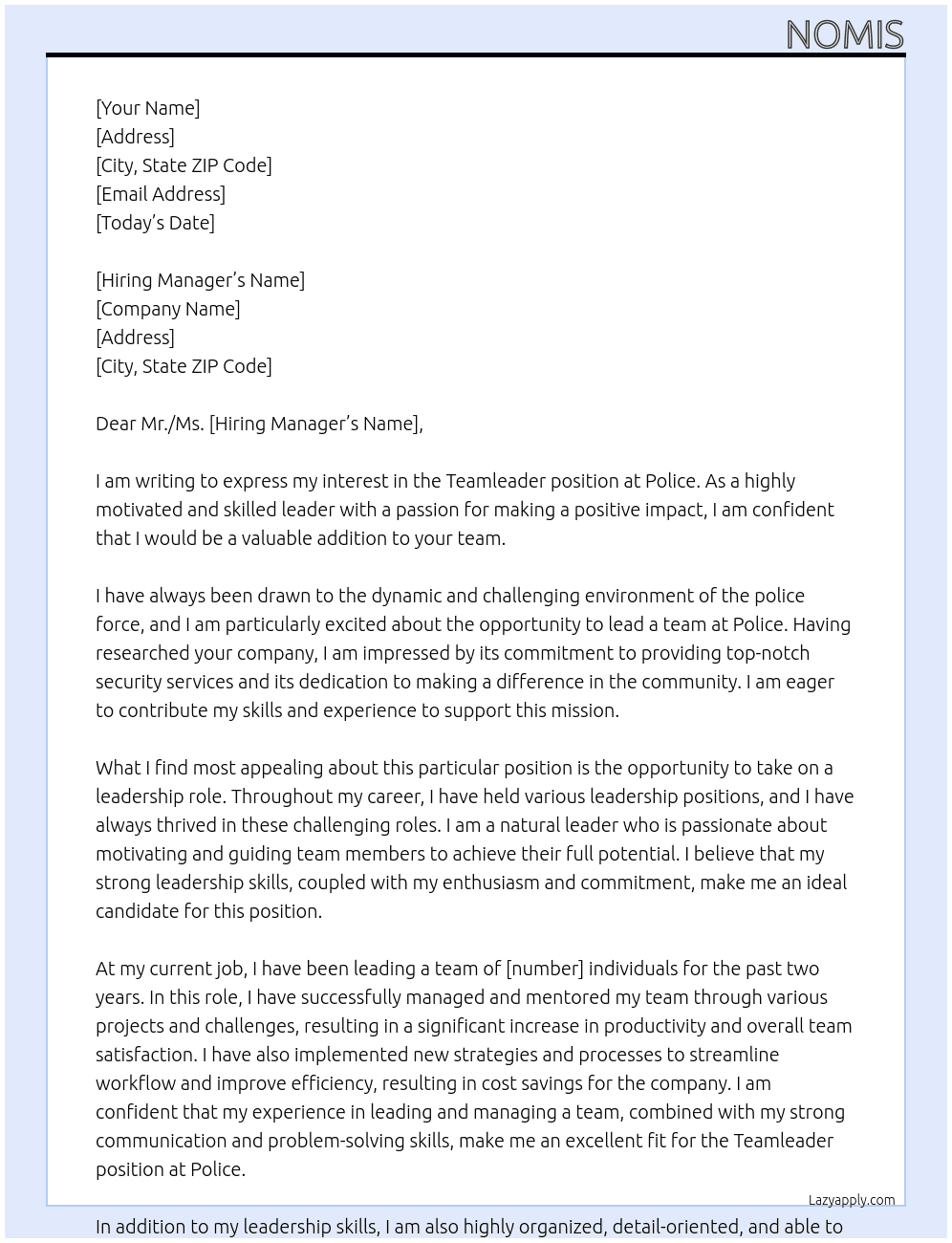 Teamleader At Police Cover Letter