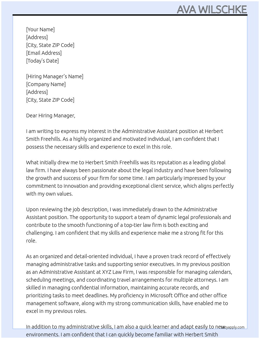 Administrative Assistant At Herbert Smith Freehills Cover Letter