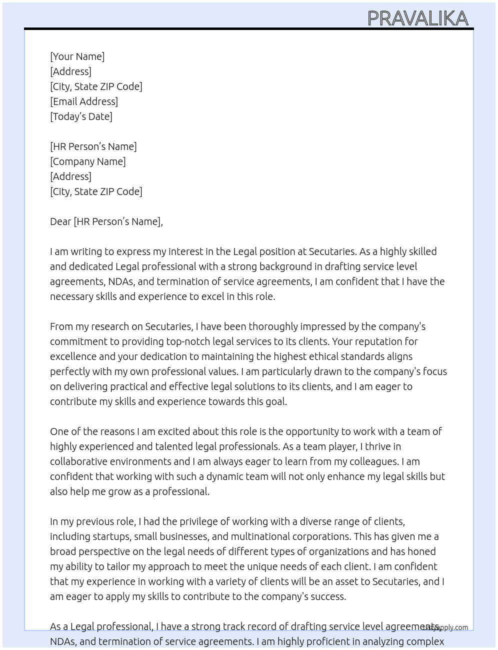 Legal  At Secutaries  Cover Letter