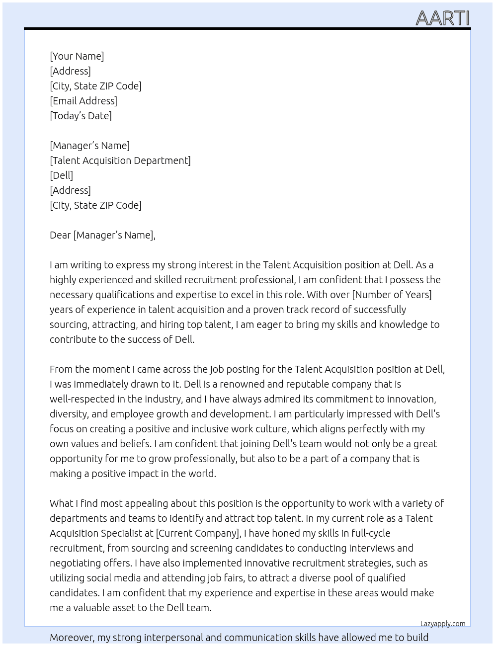 Talent Acquisition At Dell Cover Letter