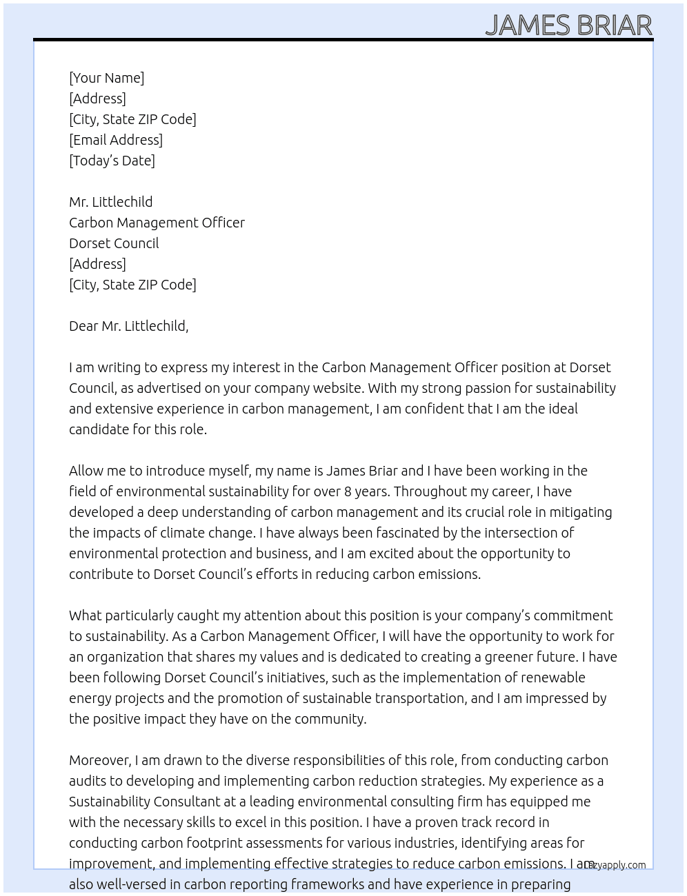 Carbon Mangement Officer At Dorset Council Cover Letter