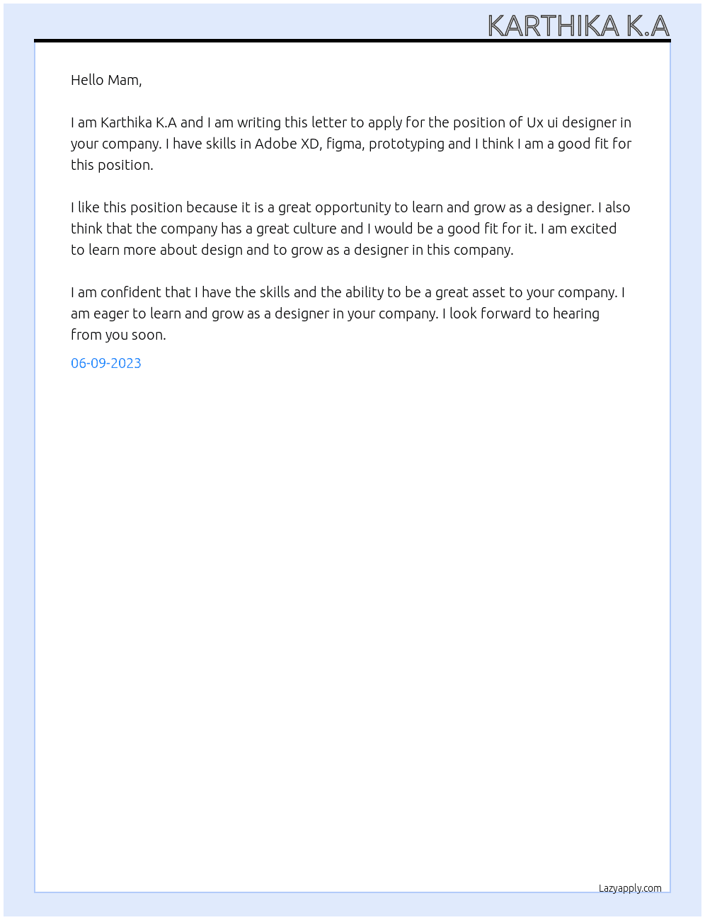 Ux ui designer At Human resource Cover Letter