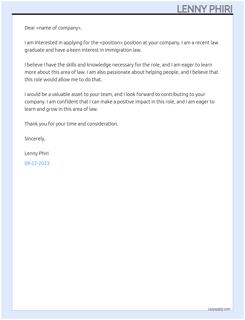 Immigration Law At llp Cover Letter