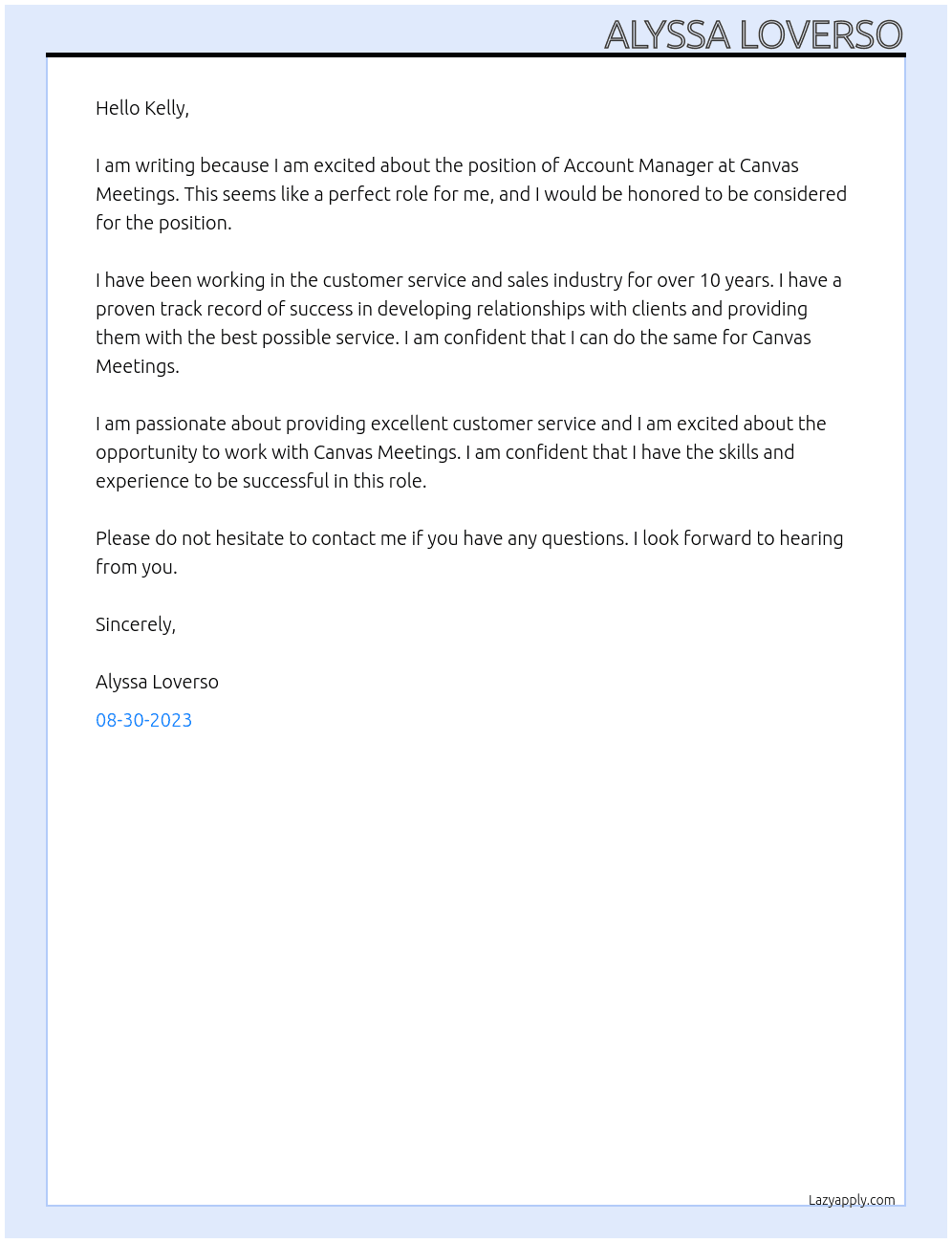 Account Manager At Canvas Meetings Cover Letter