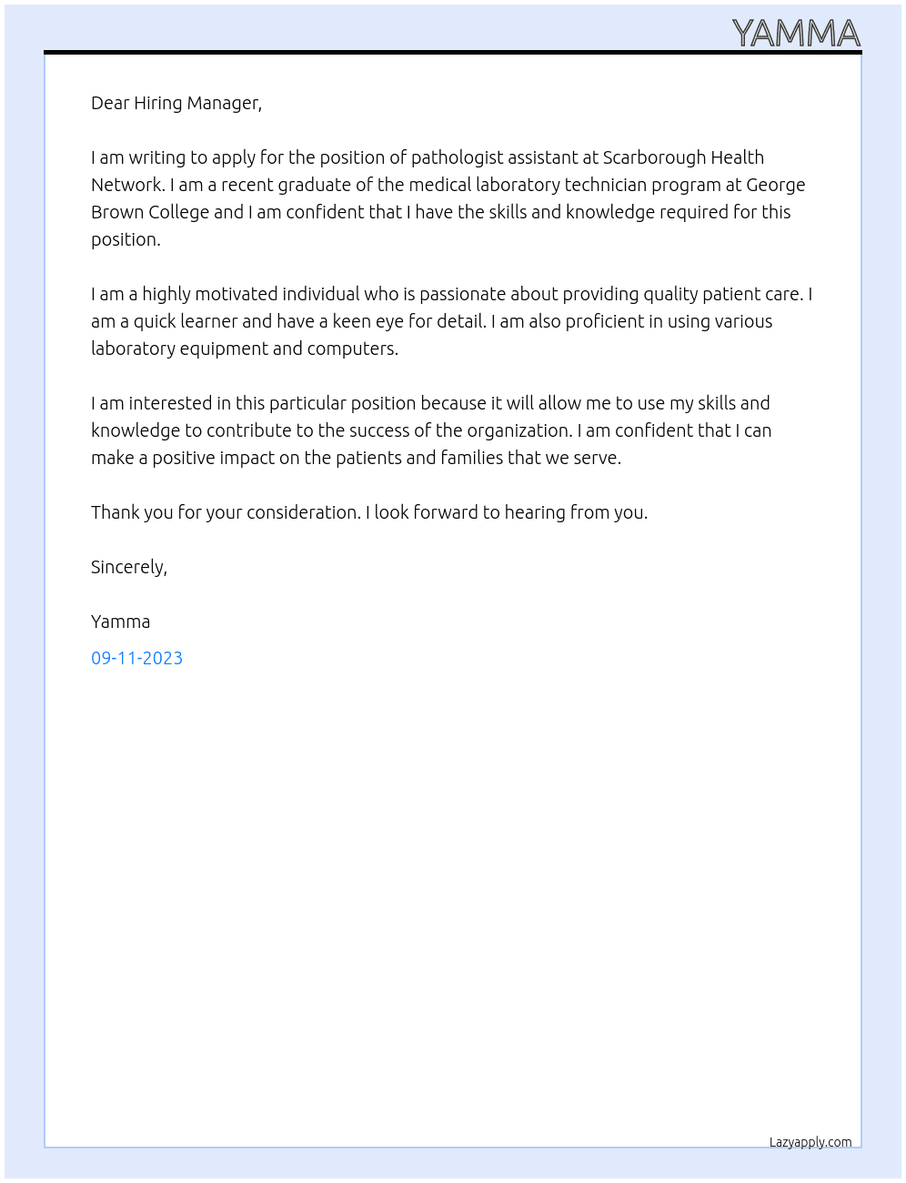 Pathologist assistant  At Scarborough Health Network Cover Letter