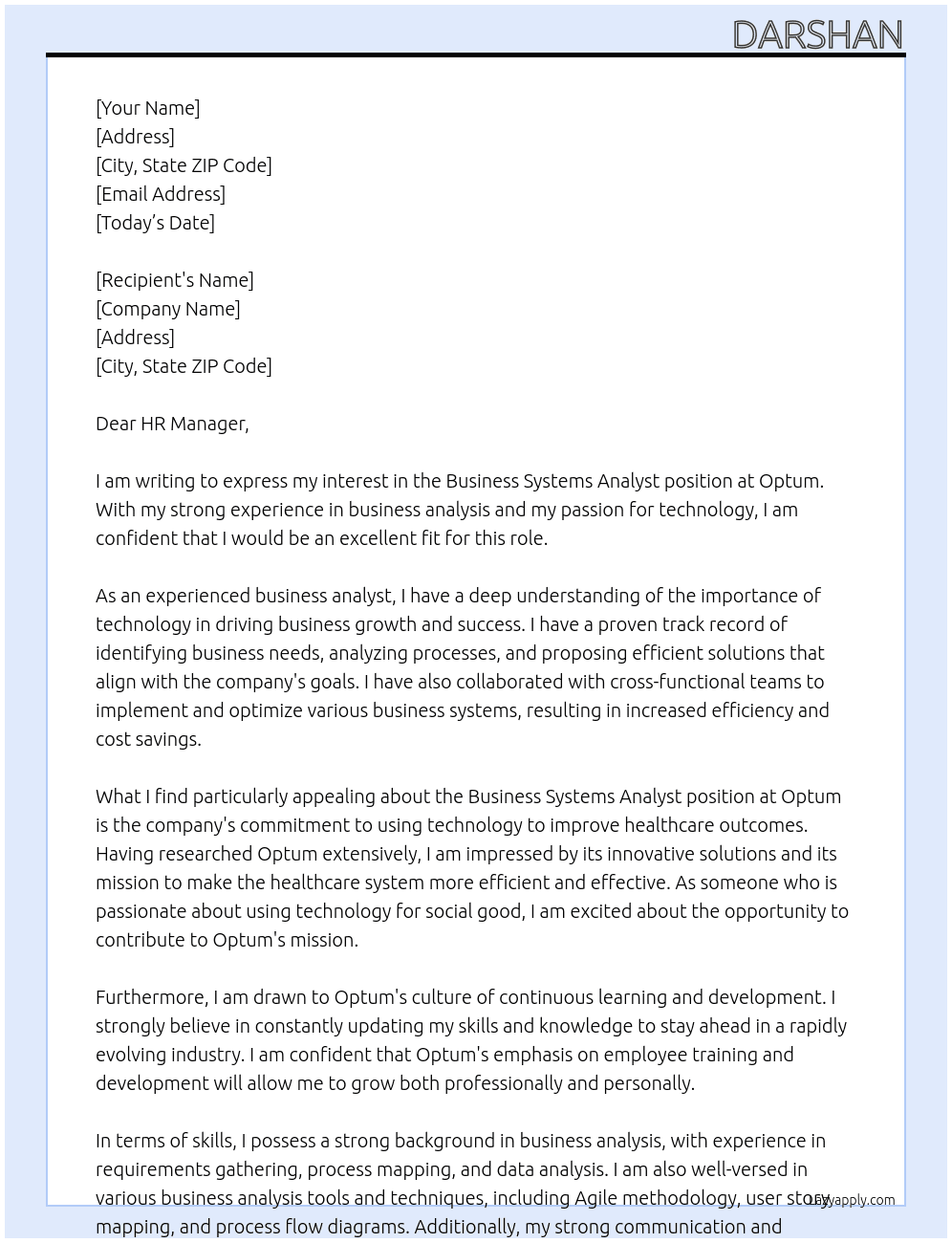 Business Systems Analyst At Optum Cover Letter