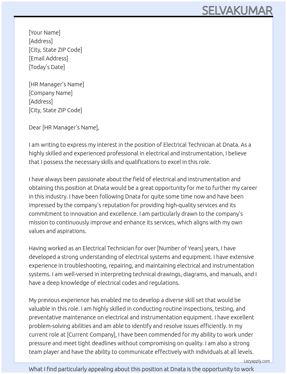 Electrical technician At Dnata Cover Letter