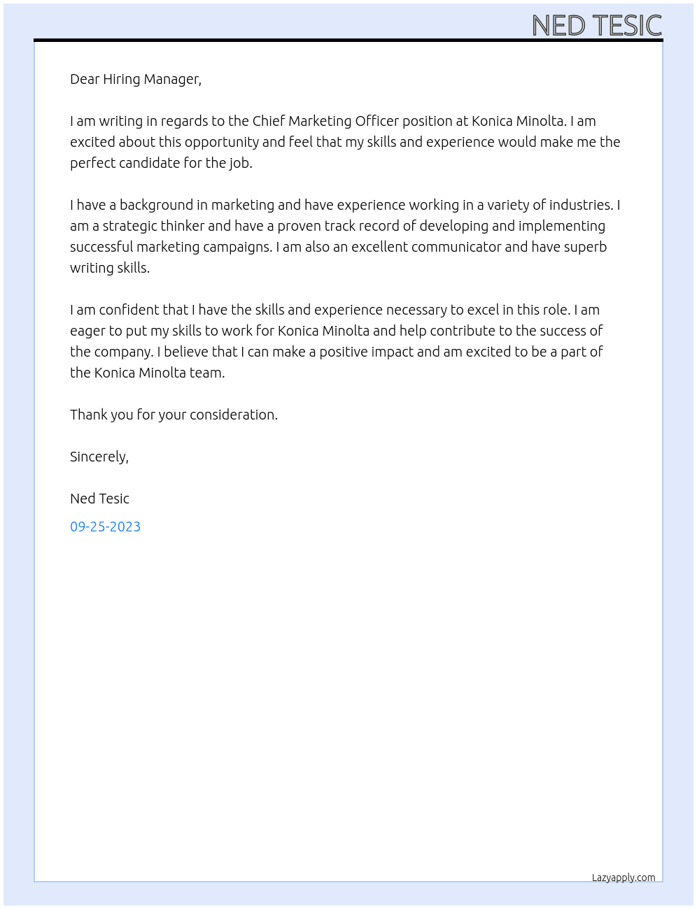 Chief Marketing Officer At konica minolta Cover Letter