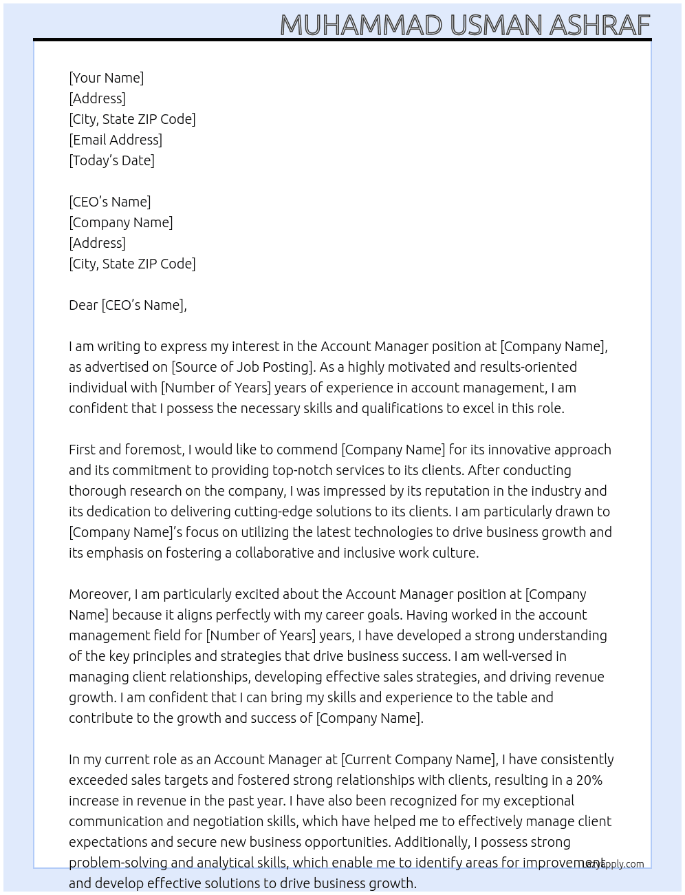 Account Manager At dice Cover Letter