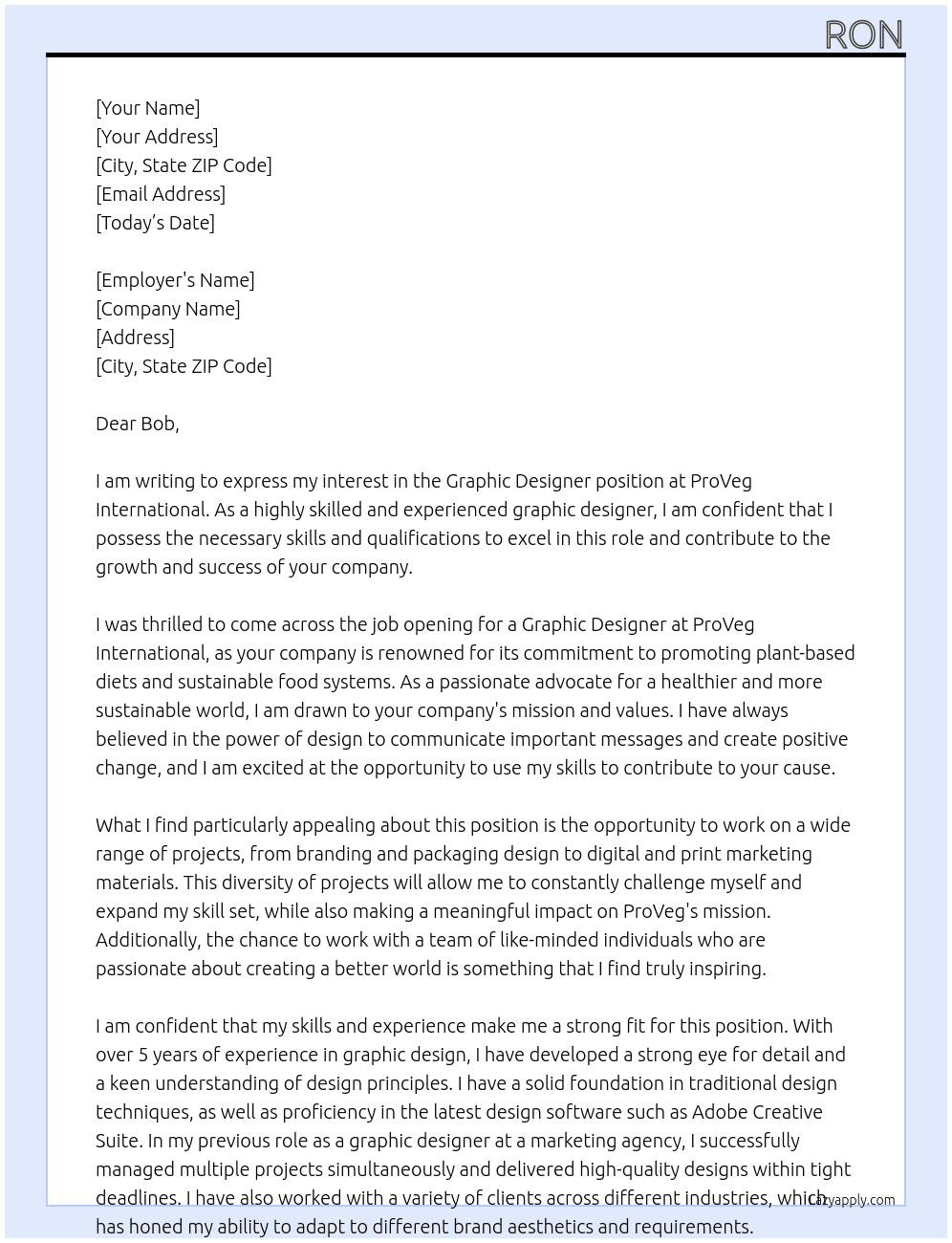 Graphic Designer At ProVeg International Cover Letter