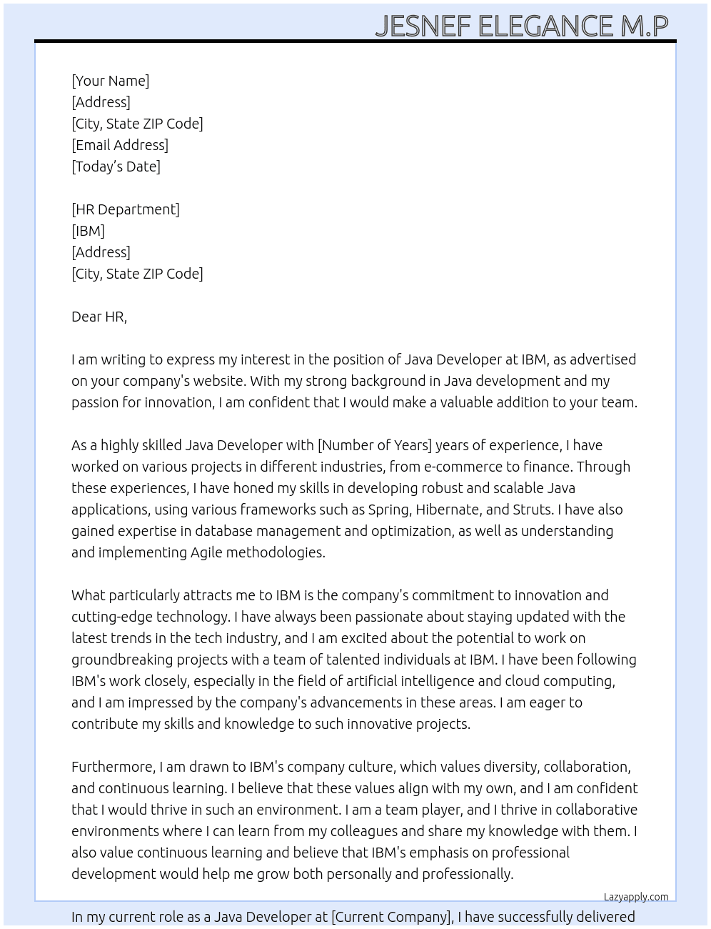 Java Developer At IBM Cover Letter
