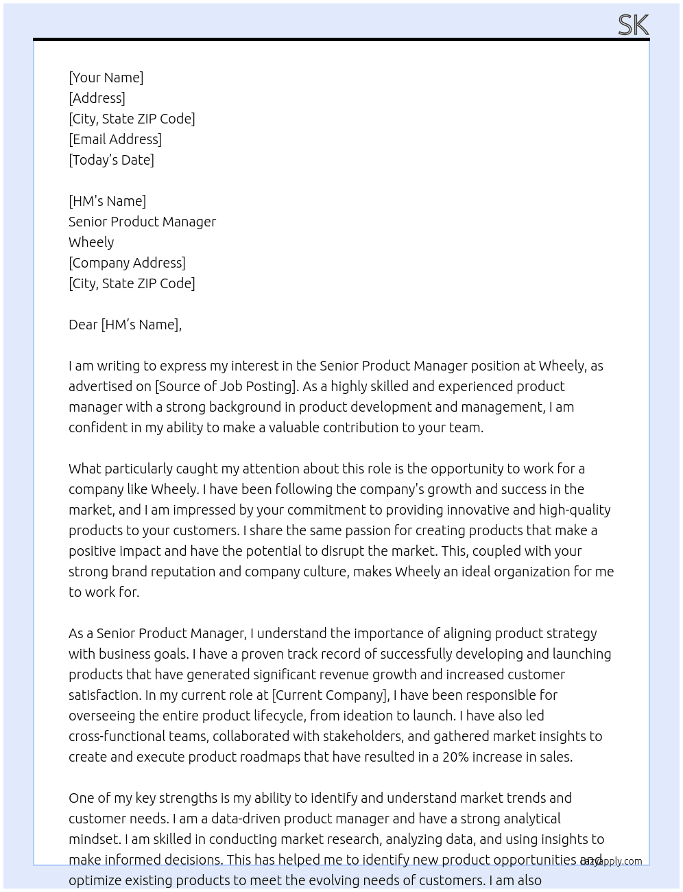Senior Product Manager At Wheely Cover Letter