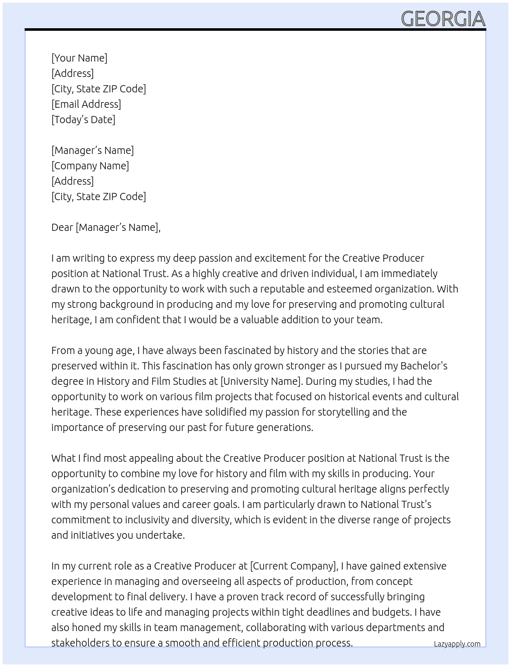 Creative Producer At National Trust Cover Letter