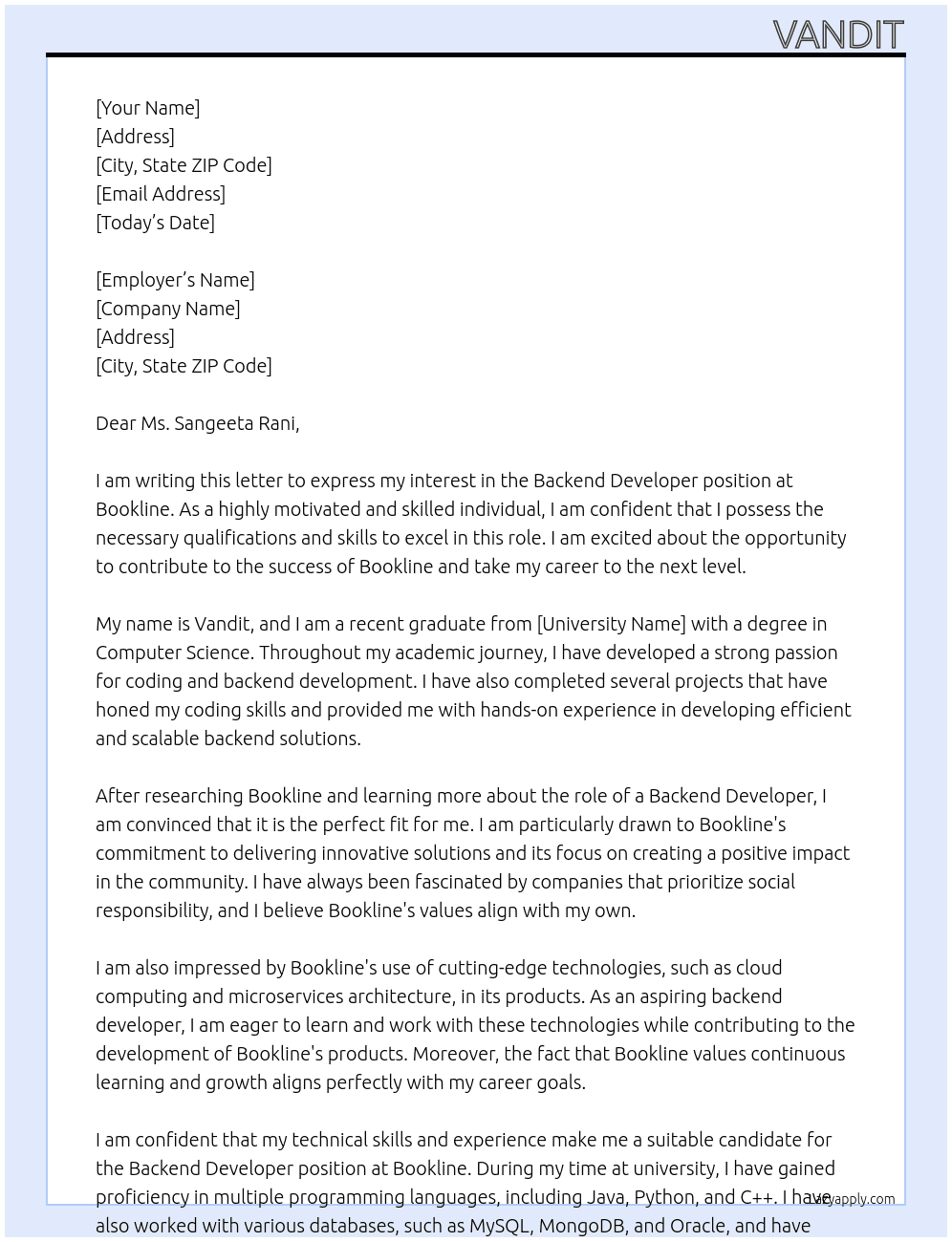 backend developer At bookline Cover Letter
