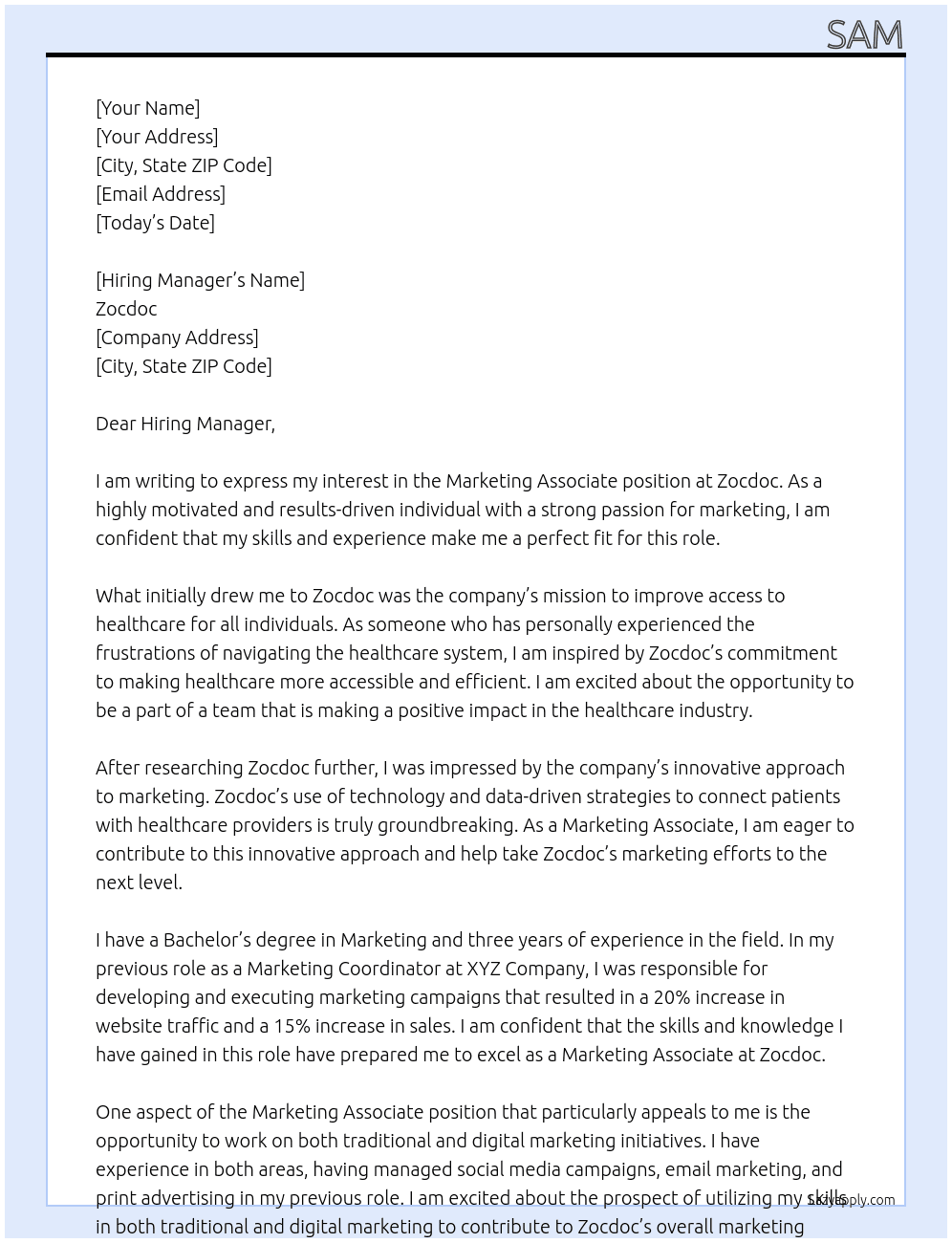 Marketing Associate At Zocdoc Cover Letter