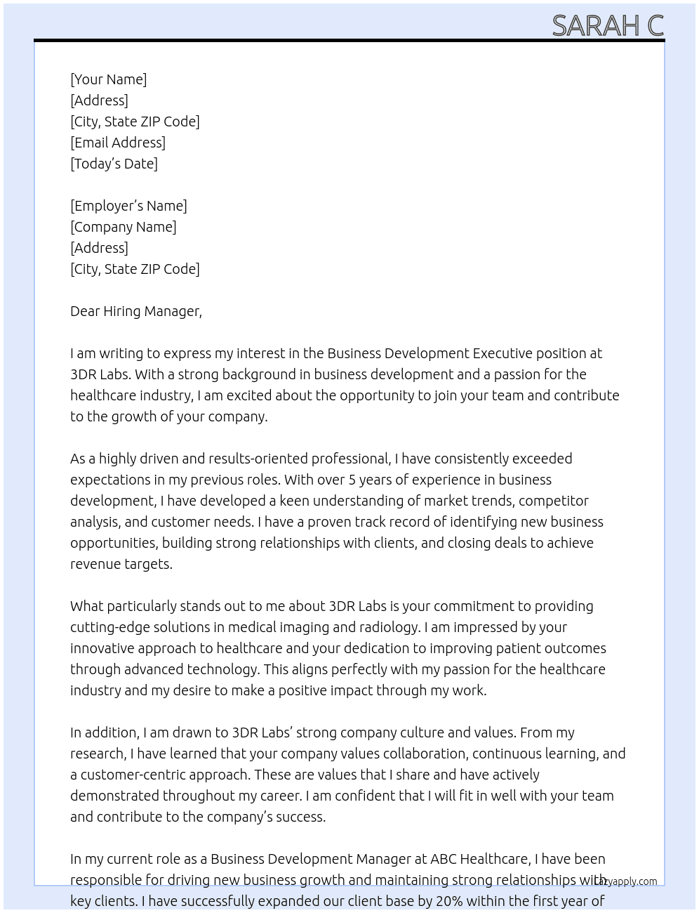 business development executive  At 3DR Labs Cover Letter