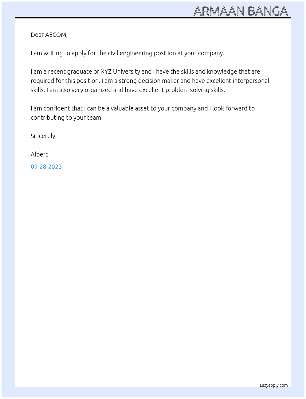 civil engineering  At AECOM Cover Letter