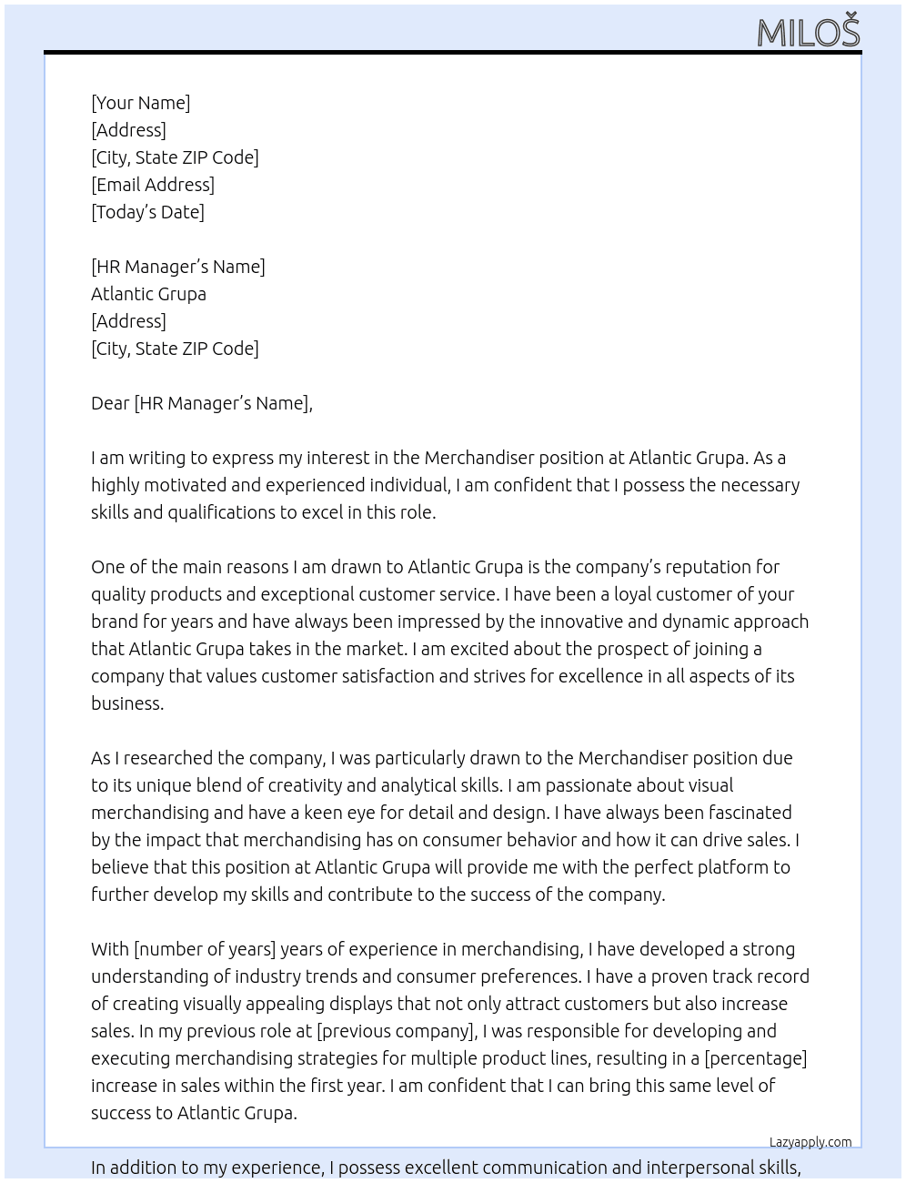 Merchandiser At Atlantic Grupa Cover Letter