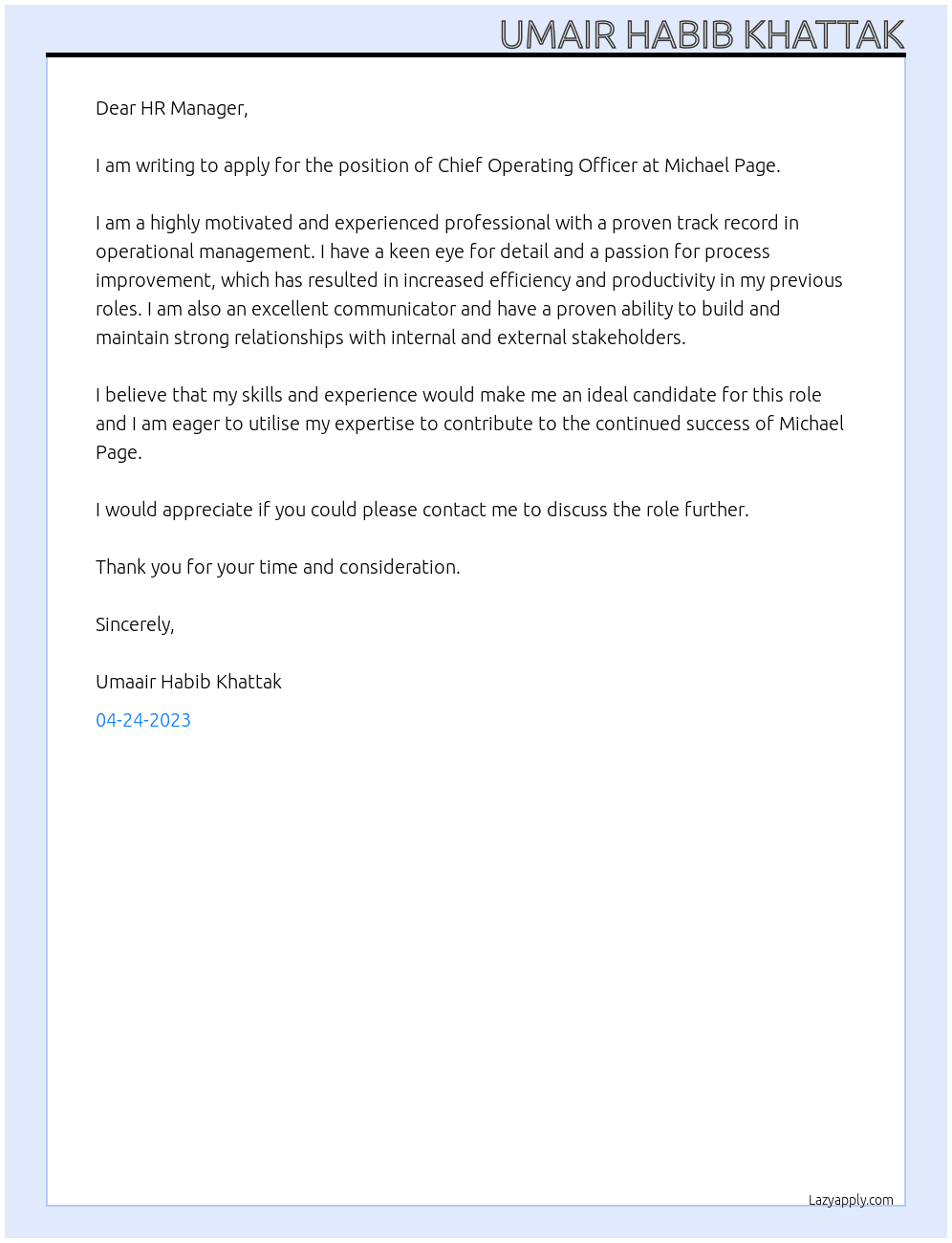 Chief Operating Officer At Michael Page Cover Letter