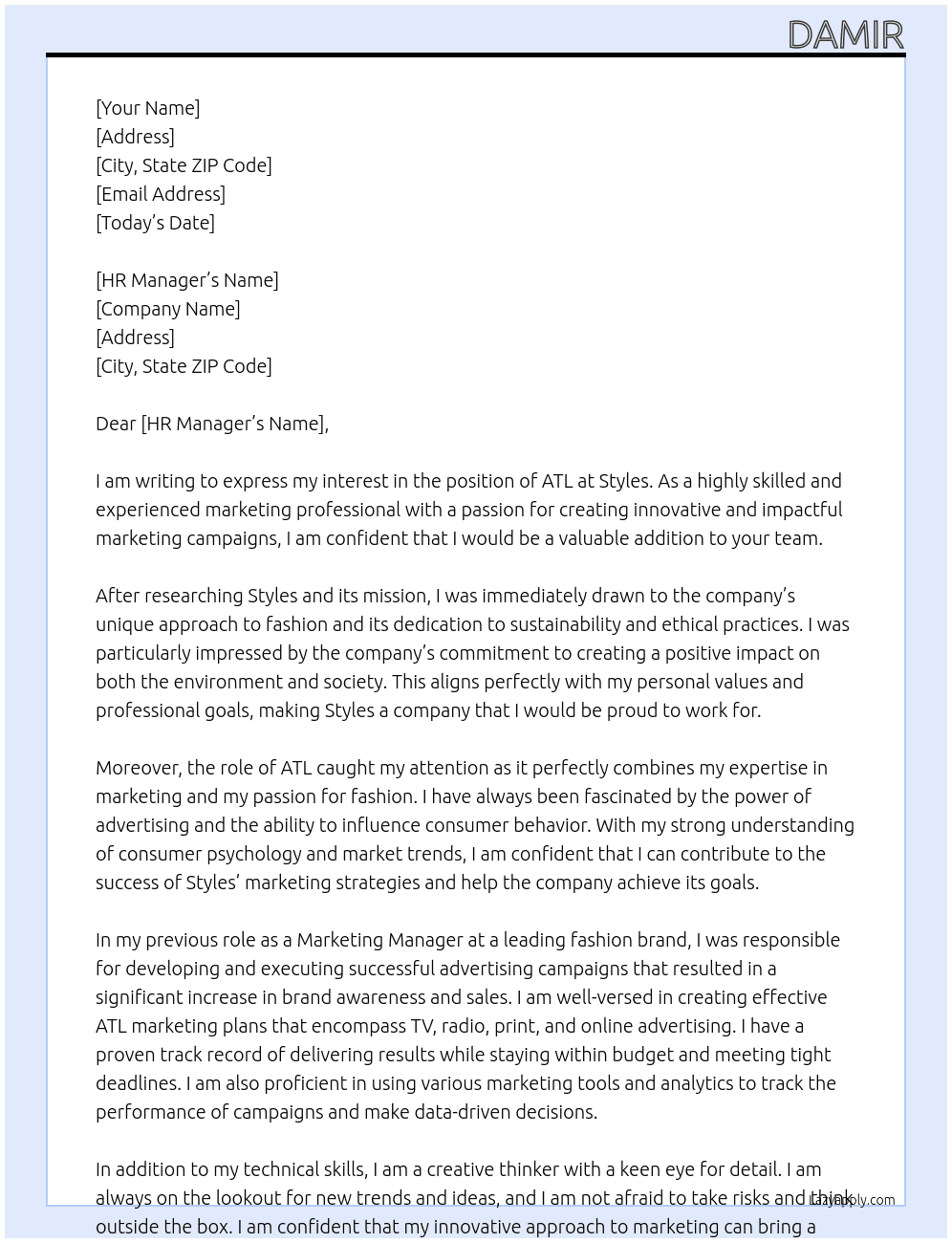 ATL At Styles Cover Letter