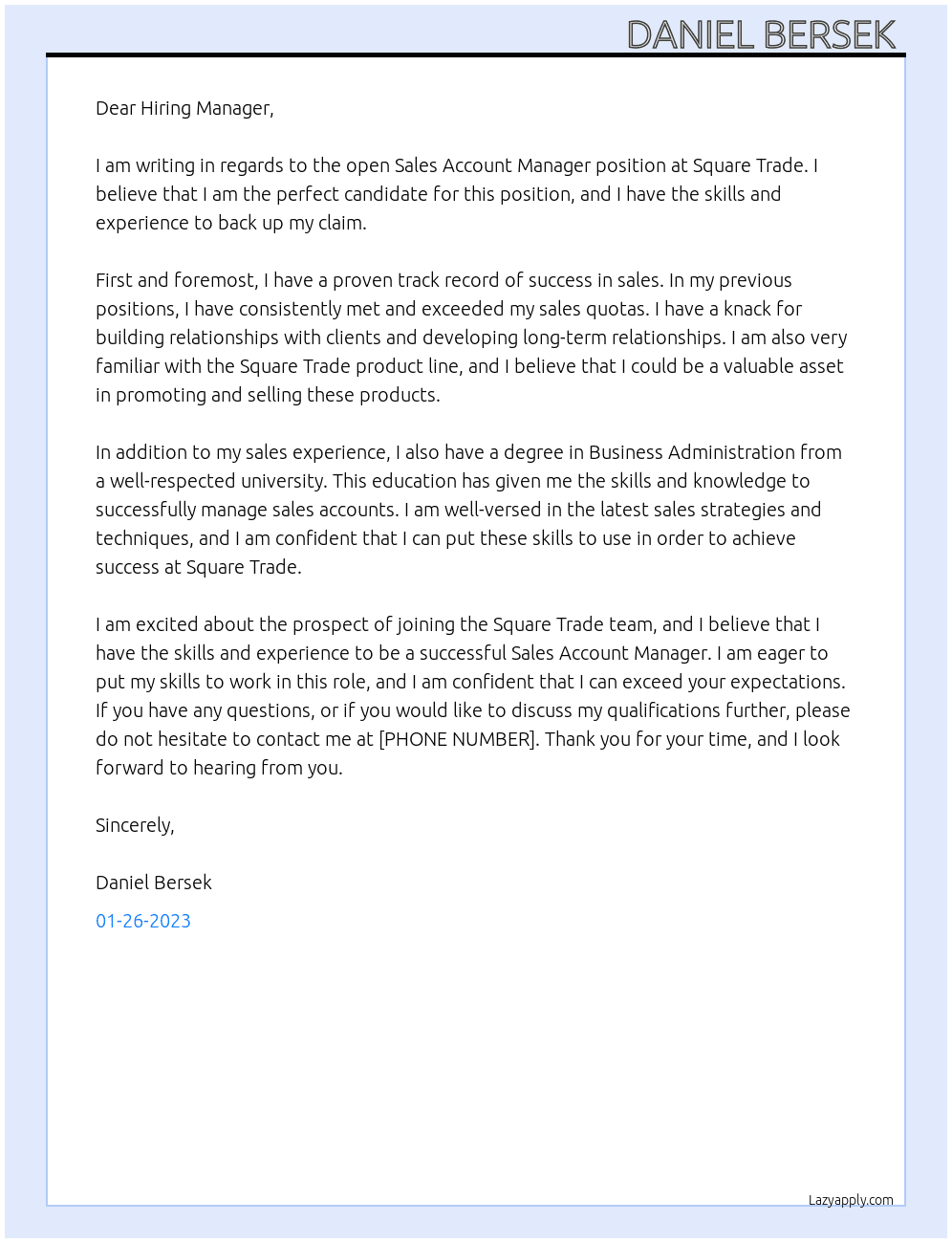 sales account manager At square trade  Cover Letter