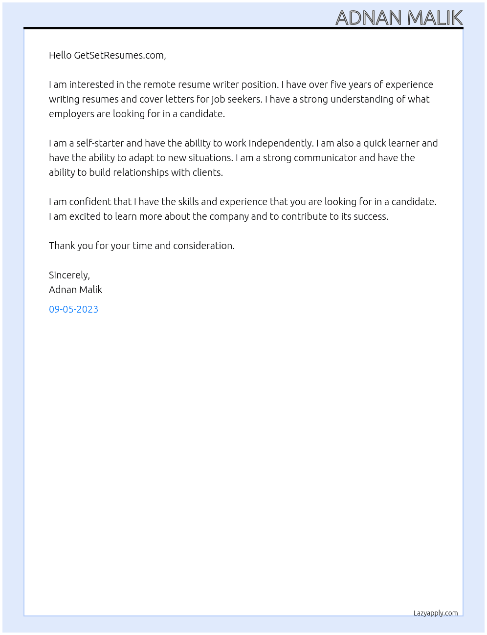 Remote Resume Writer At GetSetResumes.com Cover Letter