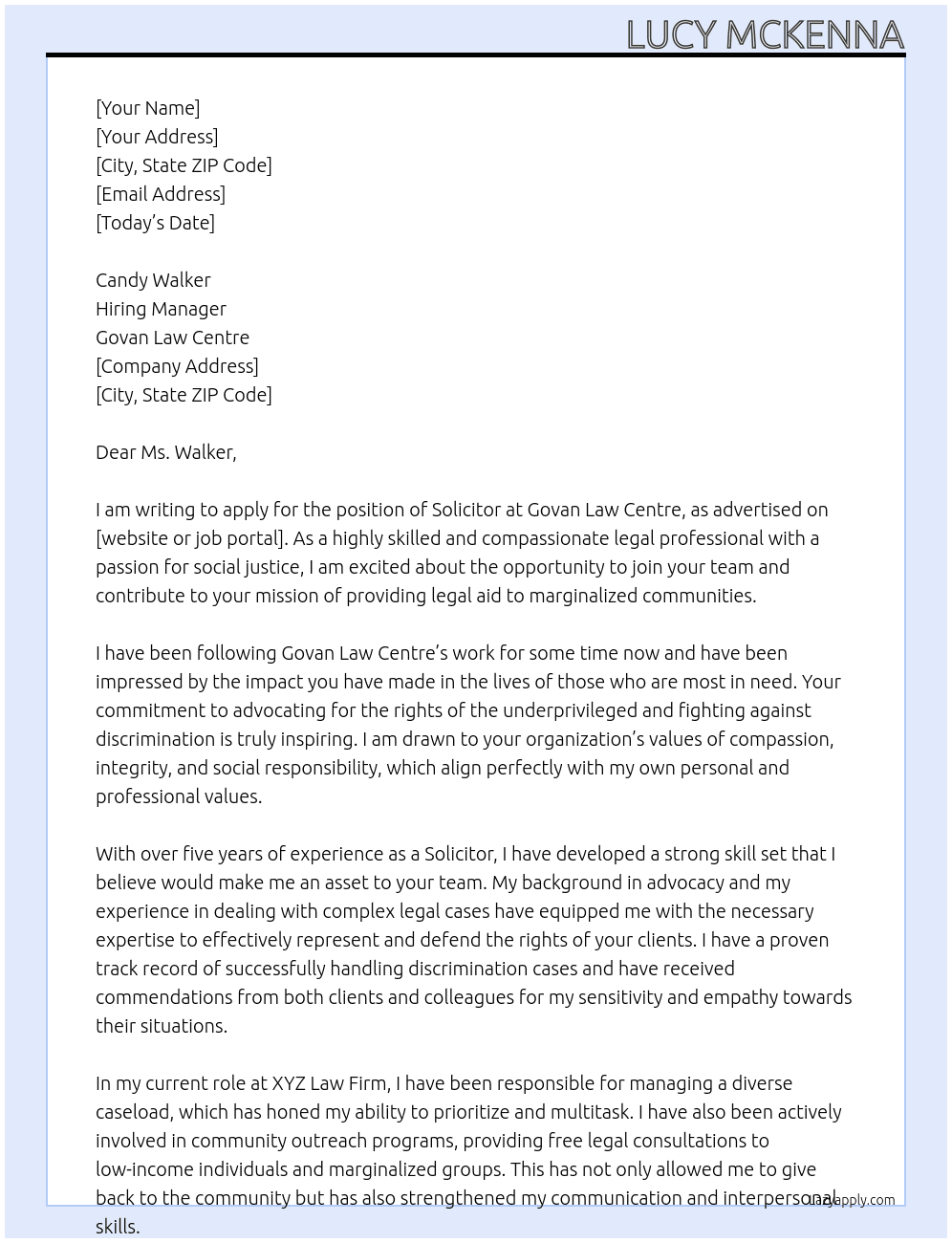 Solicitor  At Govan Law Centre Cover Letter